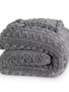NEW Cozy Faux Shearling Bed Blanket by Bare Home Grey Cable Twin/Twin XL